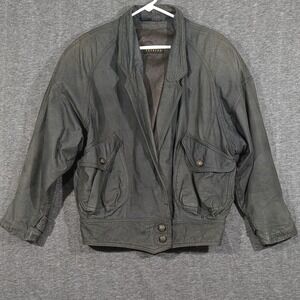 Express Vintage 80s Leather Bomber Jacket Charcoal Gray Oversized Size XS